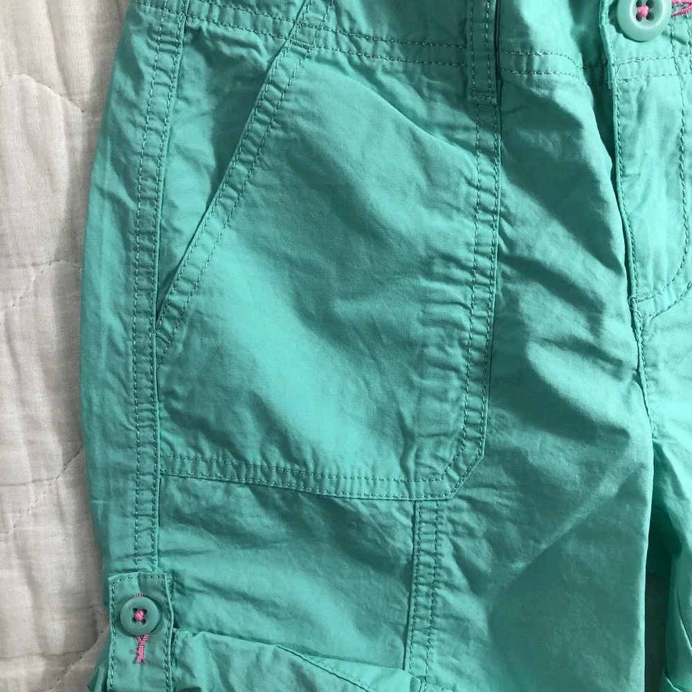 SO Shorts Girls 12 Aqua Blue Utility‎ Bermuda Cuffed Adjustable Waist Mid Rise